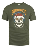 Shocked Skull Blowing Your Mind Retro Graphic T Shirt - military green t-shirt on white background