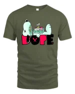 Zombie Dope Cartoon Street Art Edgy Graphic T Shirt - military green t-shirt on white background