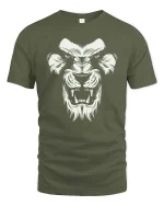 Fierce Lion Head Bold Wild Animal Graphic T Shirt - military green t-shirt on white background