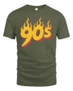 Vintage 90s Flame Retro Style Graphic T Shirt Classic - military green t-shirt on white background