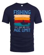 Fishing Has No Age Limit Vintage Sunset Graphic T Shirt - navy t-shirt on white background