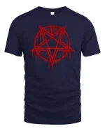 Gothic Pentagram Dark Occult Symbol Graphic T Shirt - navy t-shirt on white background