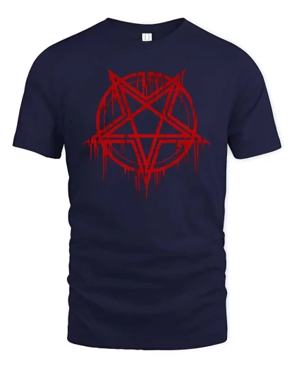 Gothic Pentagram Dark Occult Symbol Graphic T Shirt - navy t-shirt on white background