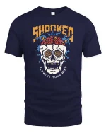 Shocked Skull Blowing Your Mind Retro Graphic T Shirt - navy t-shirt on white background