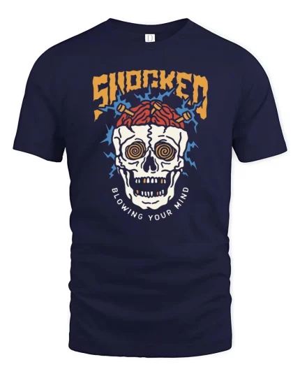 Shocked Skull Blowing Your Mind Retro Graphic T Shirt - navy t-shirt on white background