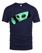 Peeking Alien Funny UFO Extraterrestrial Graphic T Shirt - navy t-shirt on white background