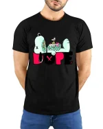 Zombie Dope Cartoon Street Art Edgy Graphic T Shirt - model wearing black tee with hands behind back
