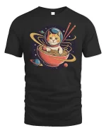 Space Cat Ramen Galaxy Funny Graphic t-shirt Soft Feel - black t-shirt on white background