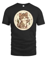 Cute Taurus Cat Zodiac Cartoon Graphic t-shirt Soft Feel - black t-shirt on white background