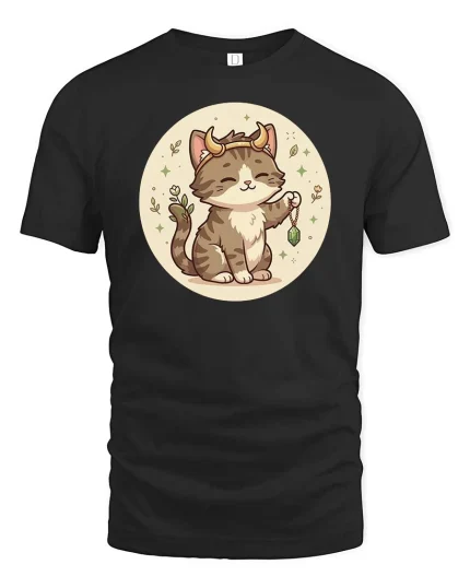Cute Taurus Cat Zodiac Cartoon Graphic t-shirt Soft Feel - black t-shirt on white background