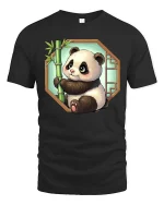 Cute Panda Bamboo Cartoon Graphic t-shirt Soft Premium - black t-shirt on white background