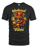 Weekend Vibes Funny Beach Cartoon Character t-shirt Soft - black t-shirt on white background
