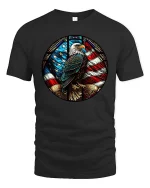 Patriotic Eagle American Flag Stained Glass Style t-shirt - black t-shirt on white background
