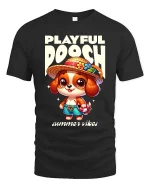 Playful Dog Summer Vibes Cute Cartoon Style t-shirt Soft - black t-shirt on white background