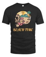 Skull Beach Time Summer Vibes Graphic t-shirt Soft Feel - black t-shirt on white background