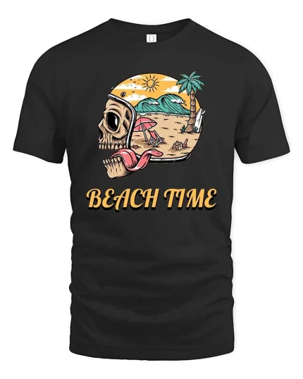 Skull Beach Time Summer Vibes Graphic t-shirt Soft Feel - black t-shirt on white background