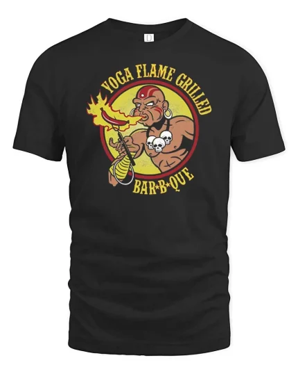 Yoga Flame Grilled BBQ Humor Graphic t-shirt Soft Feel - black t-shirt on white background