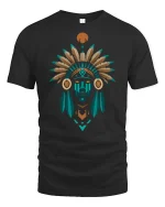 Tribal Chief Feather Headdress Graphic t-shirt Premium - black t-shirt on white background