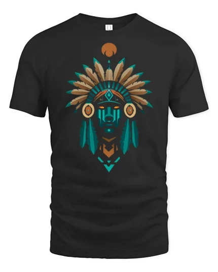 Tribal Chief Feather Headdress Graphic t-shirt Premium - black t-shirt on white background