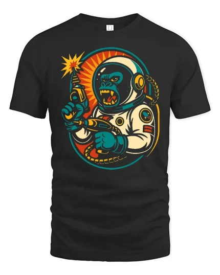 Retro Space Gorilla Laser Gun Graphic t-shirt Premium - black t-shirt on white background