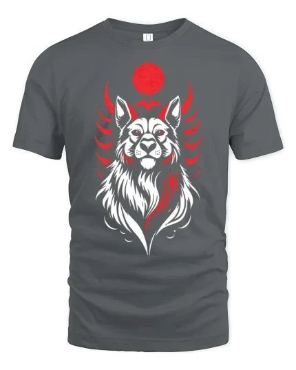 Red Moon Wolf Spirit Graphic t-shirt Premium Feel Style - gray t-shirt on white background