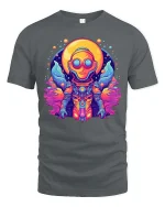 Psychedelic Space Astronaut Neon Galaxy Graphic t-shirt - gray t-shirt on white background