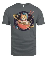 Space Cat Ramen Galaxy Funny Graphic t-shirt Soft Feel - gray t-shirt on white background