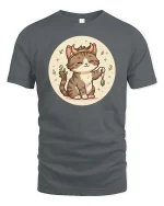 Cute Taurus Cat Zodiac Cartoon Graphic t-shirt Soft Feel - gray t-shirt on white background