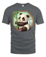Cute Panda Bamboo Cartoon Graphic t-shirt Soft Premium - gray t-shirt on white background