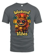 Weekend Vibes Funny Beach Cartoon Character t-shirt Soft - gray t-shirt on white background