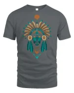 Tribal Chief Feather Headdress Graphic t-shirt Premium - gray t-shirt on white background