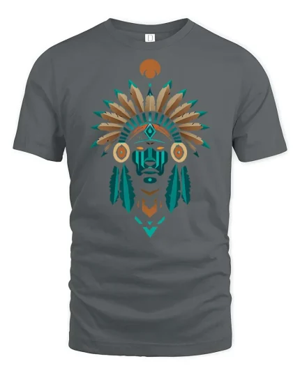 Tribal Chief Feather Headdress Graphic t-shirt Premium - gray t-shirt on white background