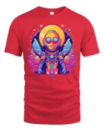 Psychedelic Space Astronaut Neon Galaxy Graphic t-shirt - red t-shirt on white background