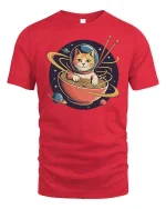 Space Cat Ramen Galaxy Funny Graphic t-shirt Soft Feel - red t-shirt on white background