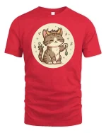 Cute Taurus Cat Zodiac Cartoon Graphic t-shirt Soft Feel - red t-shirt on white background
