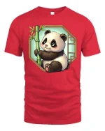 Cute Panda Bamboo Cartoon Graphic t-shirt Soft Premium - red t-shirt on white background