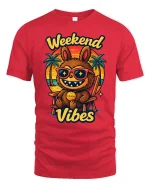 Weekend Vibes Funny Beach Cartoon Character t-shirt Soft - red t-shirt on white background