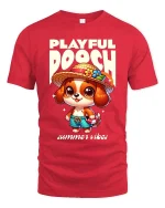 Playful Dog Summer Vibes Cute Cartoon Style t-shirt Soft - red t-shirt on white background