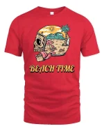 Skull Beach Time Summer Vibes Graphic t-shirt Soft Feel - red t-shirt on white background