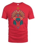 Tribal Chief Feather Headdress Graphic t-shirt Premium - red t-shirt on white background