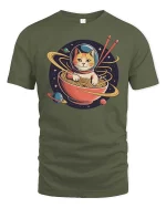 Space Cat Ramen Galaxy Funny Graphic t-shirt Soft Feel - military green t-shirt on white background