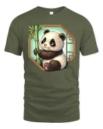 Cute Panda Bamboo Cartoon Graphic t-shirt Soft Premium - military green t-shirt on white background