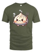 Angry Dumpling Devil Cute Cartoon Graphic t-shirt Soft - military green t-shirt on white background