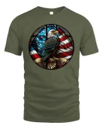Patriotic Eagle American Flag Stained Glass Style t-shirt - military green t-shirt on white background