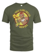Yoga Flame Grilled BBQ Humor Graphic t-shirt Soft Feel - military green t-shirt on white background