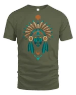 Tribal Chief Feather Headdress Graphic t-shirt Premium - military green t-shirt on white background