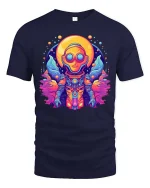Psychedelic Space Astronaut Neon Galaxy Graphic t-shirt - navy t-shirt on white background