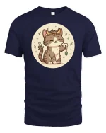 Cute Taurus Cat Zodiac Cartoon Graphic t-shirt Soft Feel - navy t-shirt on white background