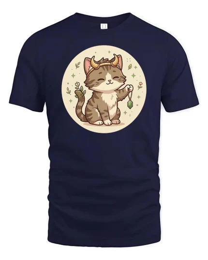 Cute Taurus Cat Zodiac Cartoon Graphic t-shirt Soft Feel - navy t-shirt on white background