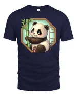 Cute Panda Bamboo Cartoon Graphic t-shirt Soft Premium - navy t-shirt on white background